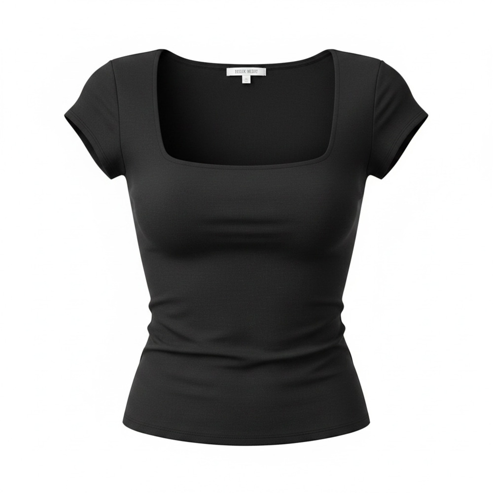 Derek Heart Women's Black Square Neck Cap Sleeve Fitted Top Size Large